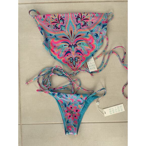 Frankies Bikini Halo Swimsuit String Halter Floral Print - Picture 1 of 9